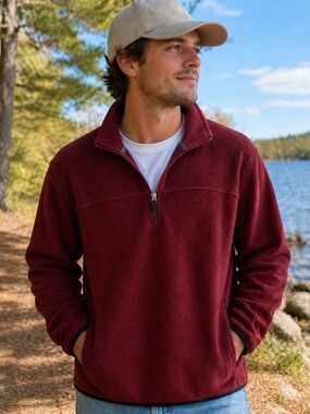 Athletic Works Merlot Wine Quarter-Zip Fleece Pullover Large